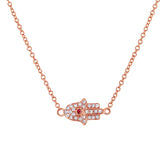 0.08ct Diamond & 0.01ct Ruby 14k Rose Gold Hamsa Necklace